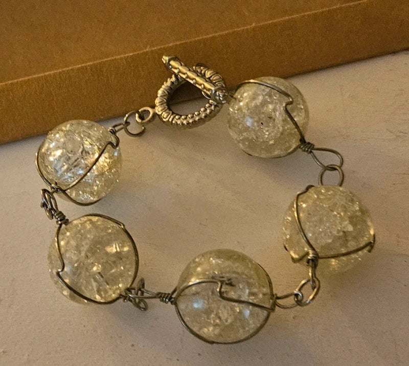 Pulsera bolas cristal - plata