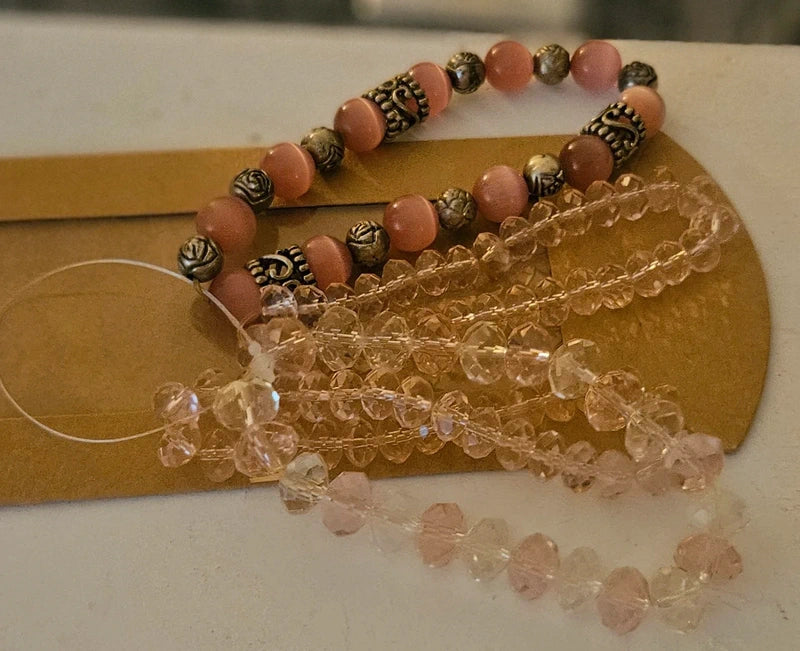 Pulseras cuarzo rosa y dorado