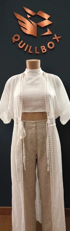 Vestido o túnica blanca y beige talla única