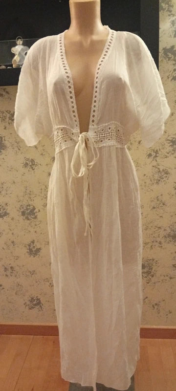 Vestido o túnica blanca y beige talla única