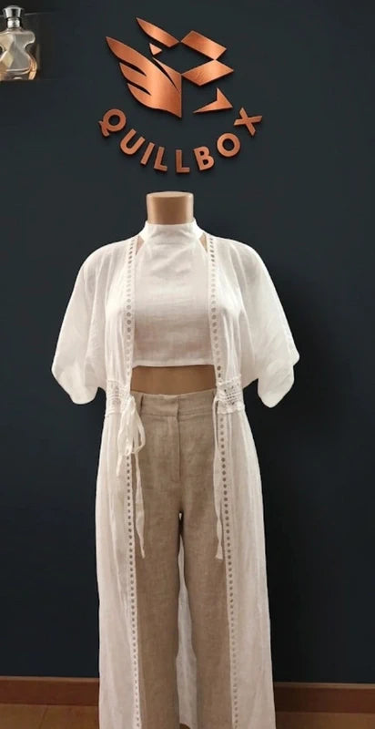 Vestido o túnica blanca y beige talla única
