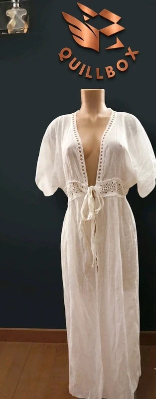 Vestido o túnica blanca y beige talla única
