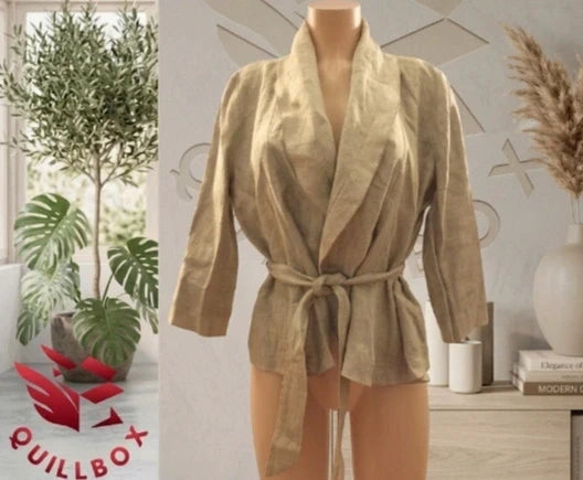 Chaqueta cruzada Zara lino cinturón