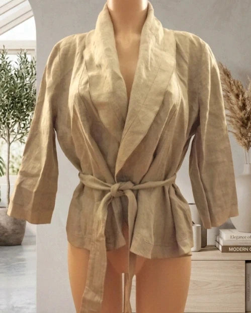 Chaqueta cruzada Zara lino cinturón