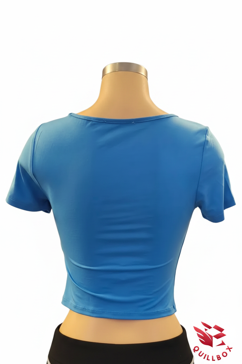 Top azul manga corta fruncido