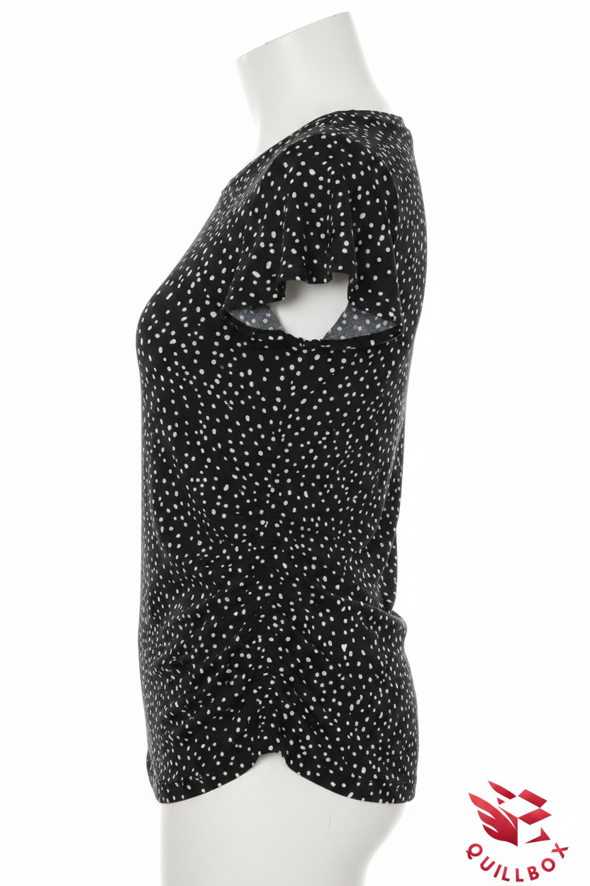 Camiseta negra mujer lunares blancos manga corta