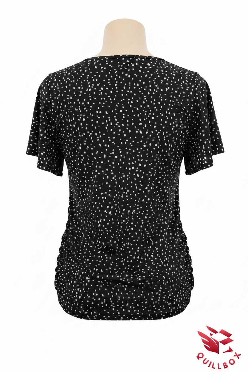 Camiseta negra mujer lunares blancos manga corta