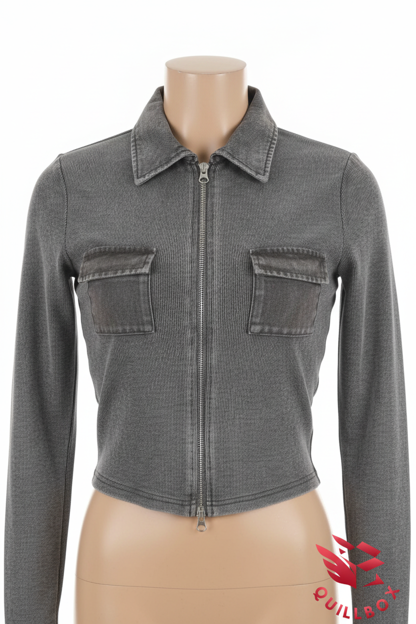 Chaqueta marrón con cremallera y bolsillos