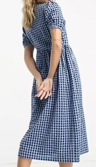Vestido midi a cuadros manga corta asos