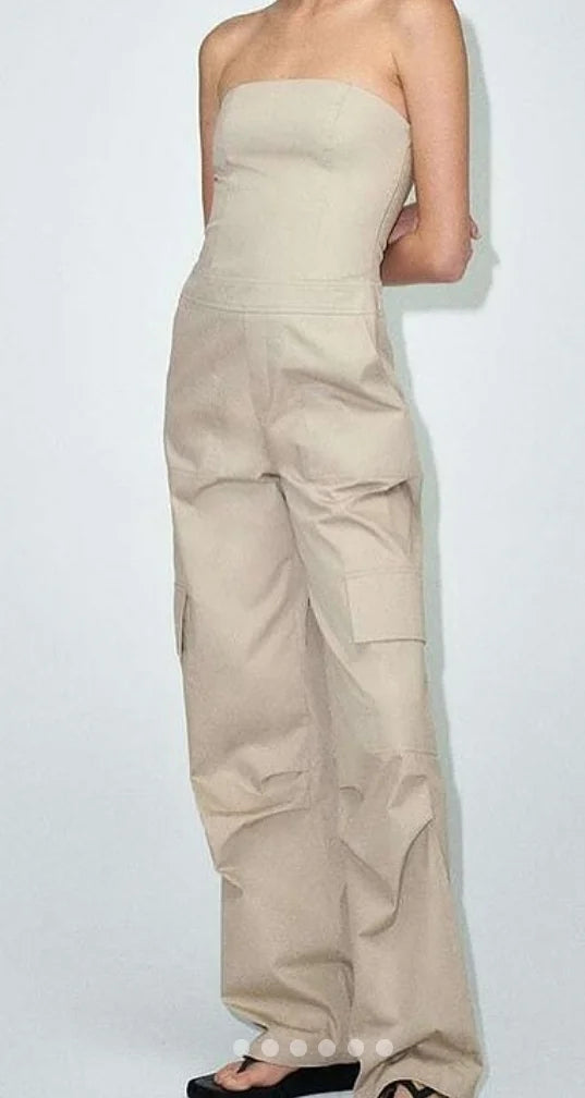 Mono Zara beige - Pantalón ancho