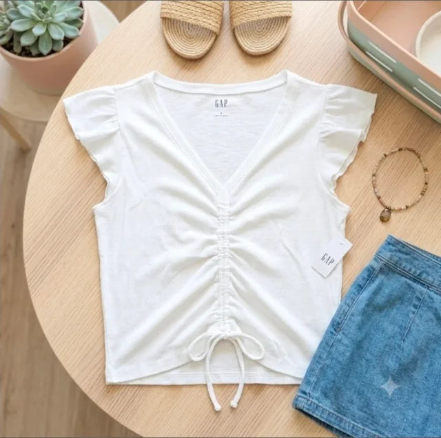 Camiseta GAP canalé fruncida blanca