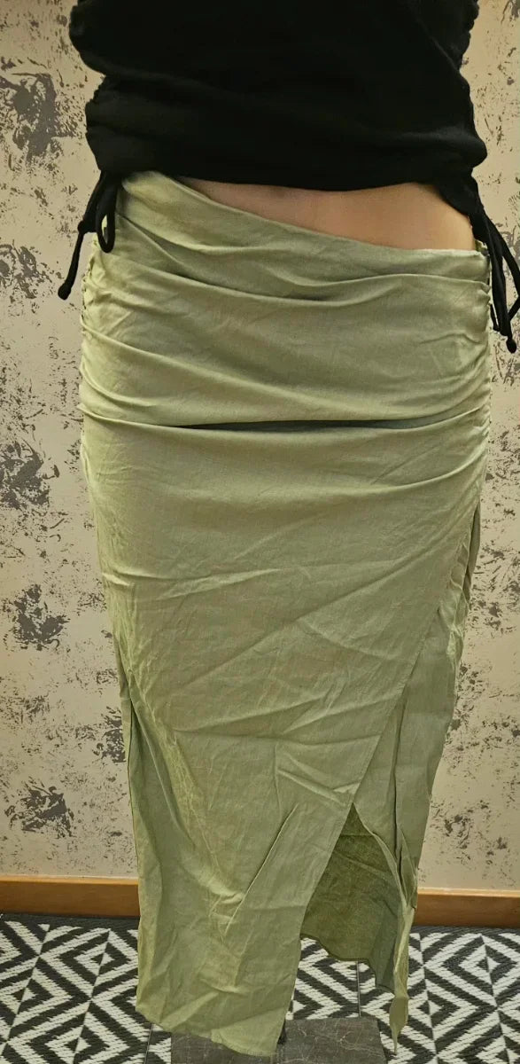 Falda Zara Midi Drapeada Lino Talla Única
