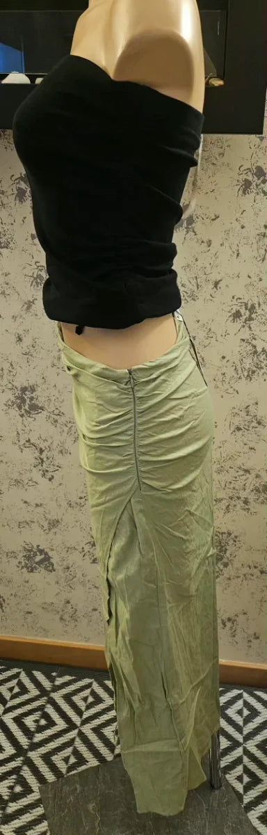 Falda Zara Midi Drapeada Lino Talla Única