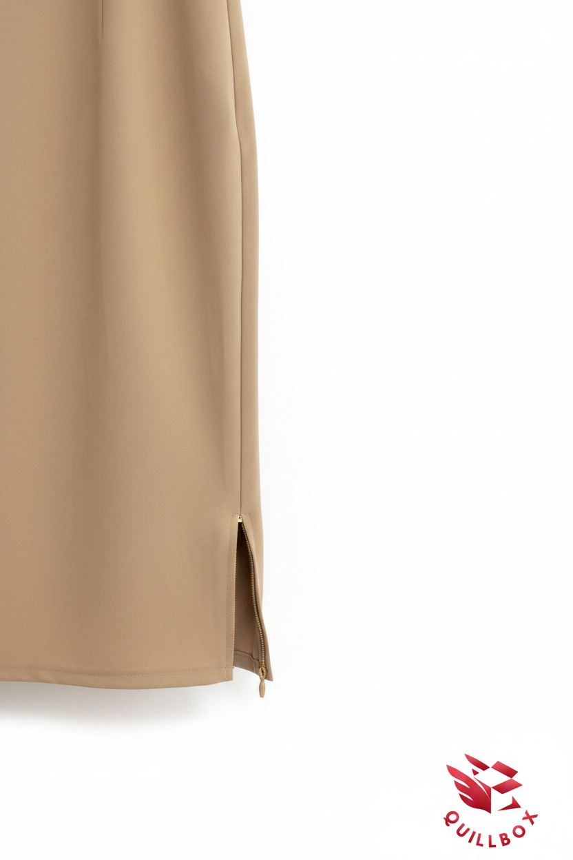 Falda drapeada beige - detalle cremallera