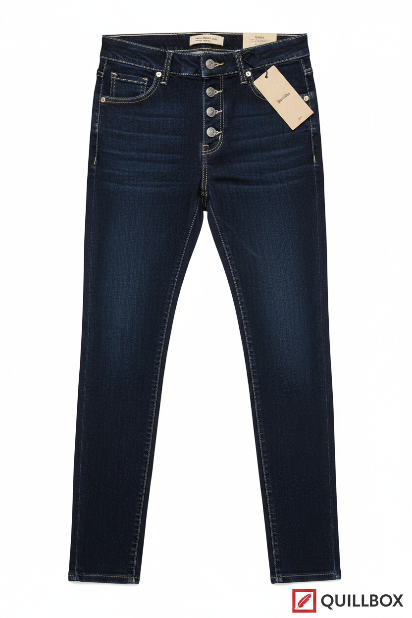 Jeans skinny medium rise azul oscuro Bershka - vista frontal botones expuestos