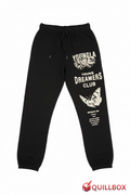 Jogger negro YoungLA Young Dreamers Club - vista frontal print mariposa y rosas