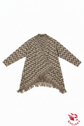 Cardigan wrap zigzag beige marrón con flecos - vista completa