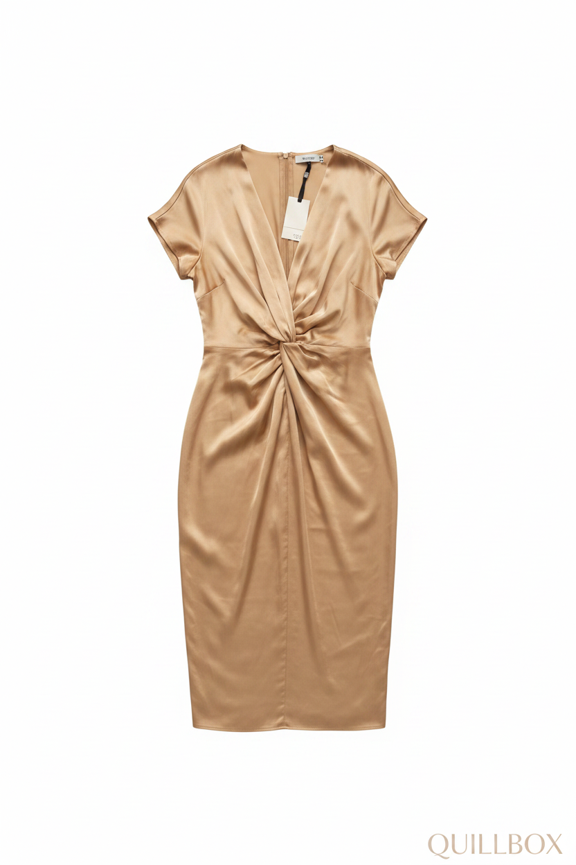 Vestido midi satén dorado - vista completa