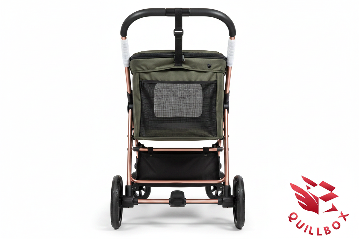 Carrito mascotas - vista trasera bolsa malla freno ruedas