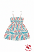 Vestido mini pinceladas turquesa rosa - vista frontal completa smocking falda amplia