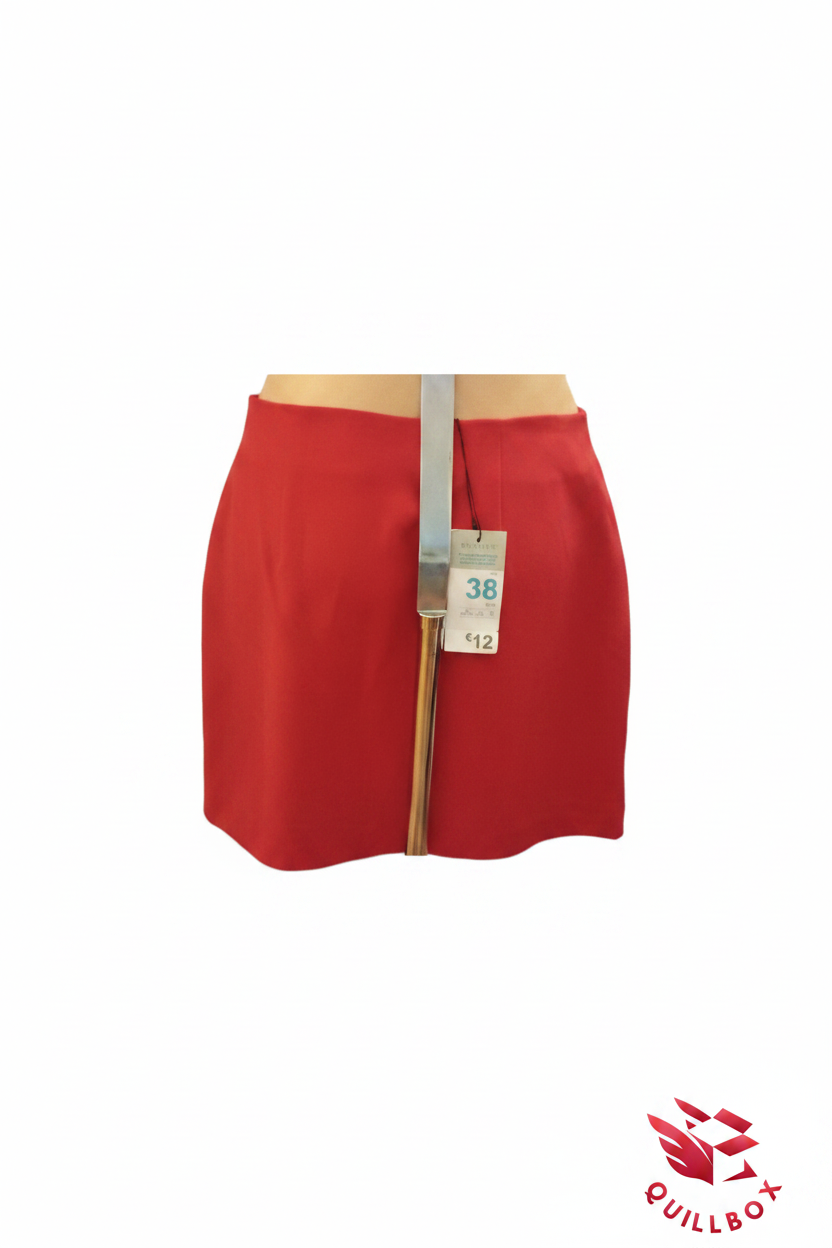 Falda lápiz roja - vista frontal con etiqueta talla 38