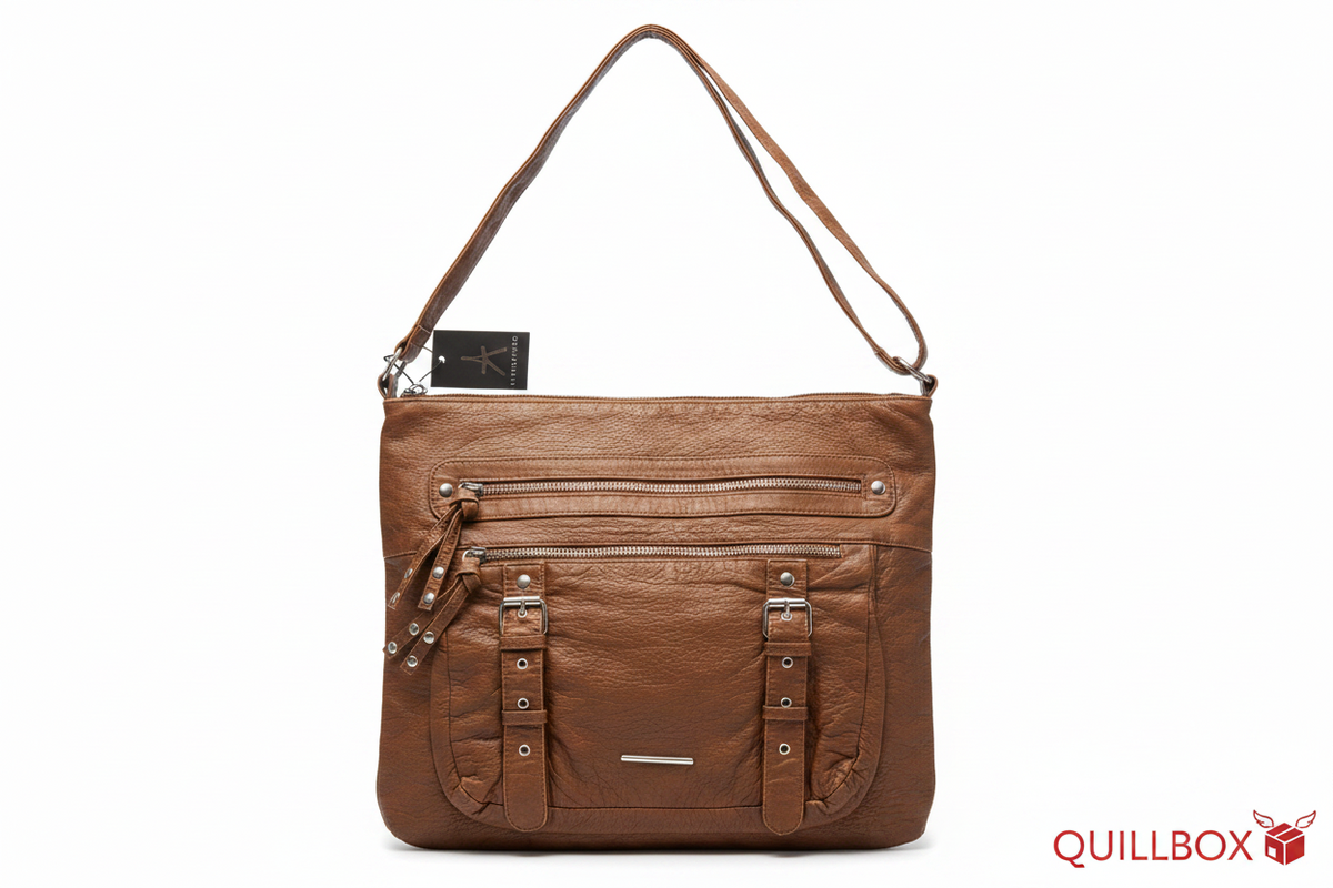 Bolso bandolera marrón con múltiples bolsillos