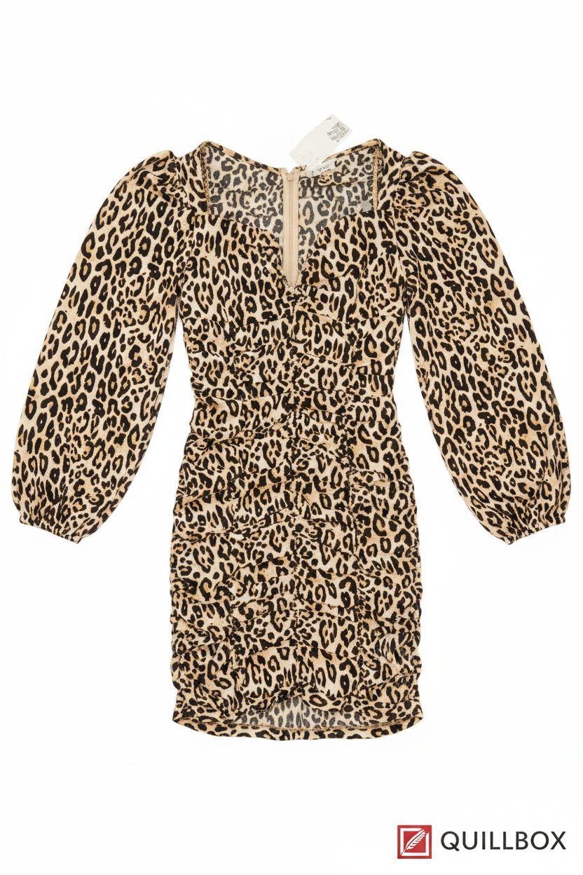 Vestido Leopardo Vestido corto con estampado de leopardo. - Diseño con escote cuadrado.