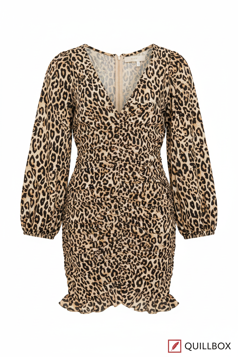 Vestido Leopardo Vestido corto con estampado de leopardo. - Diseño con escote cuadrado.